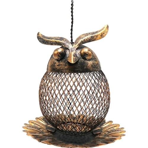 Metal Owl Shape Bird Feeder Anti-rust Iron Hanging Outdoor Garden Decor Bird Bowl Bird Supplies Art Decor For Lawn Yard