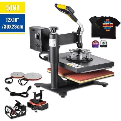 Multifunction 5 in 1 Heat Press Machine 30x25cm Sublimation Transfer Press Baseball Hat Press 12x10" Digital Swing Away