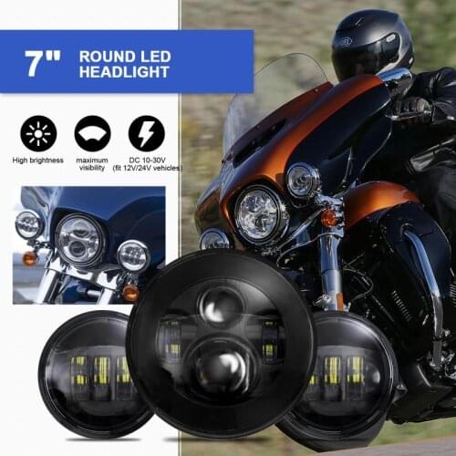Motorcycle LED Headlight 7" Round Headlight+4.5" Auxiliary Passing Lights Set 12V/24V Hi-Lo Beam 6000K Waterproof For Harley