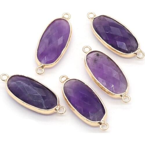 Natural Amethysts Pendants Connector Charms Trendy Faceted Agates Stone Connector For Jewelry Making Necklace Bracelet 11x27mm
