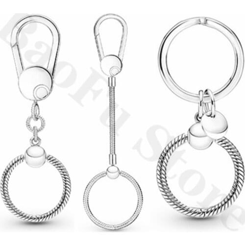 2021 New Style 925 Sterling Silver Keychain Beaded Hanging Ring Key Carry-on Bag Buckle with Original Logo Luxury Ladies Gift