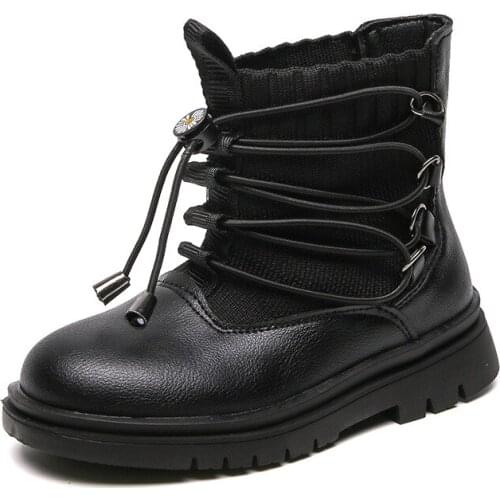 2021 Kids New Korean Leather Boots Soft-soled Warm Non-slip Childrens Shoes Fashion Short Boots Martin Boots for Boys and Girls