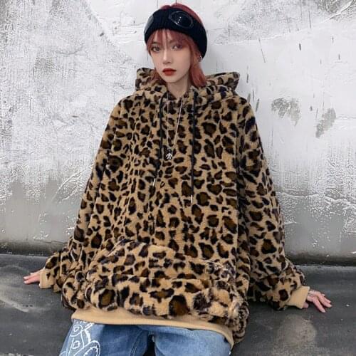 New Autumn Hoodies Women Vintage Leopard Hoodies Loose Hooded Pullovers Fashion Plush Hoodies Man Hoodies Thicken Sweatshirt