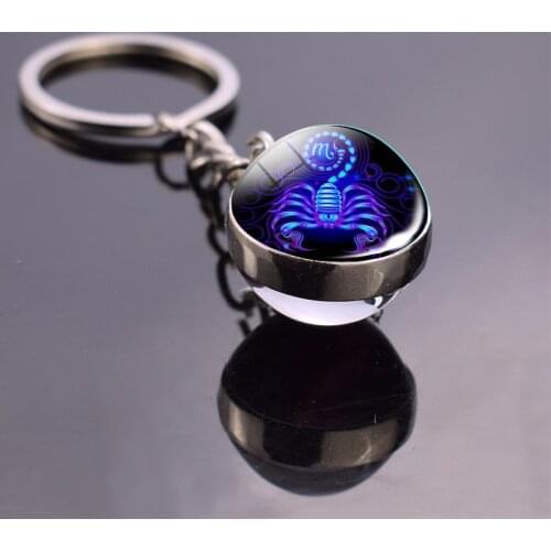 Oein 12 Zodiac Sign Keychain Sphere Ball Crystal Key Rings Scorpio Leo Constellation Birthday Gift For Women/Men Key Chains