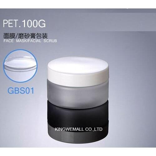 Wholesale 300pcs/lot Capacity 100g 100ml Empty PET Plastic Frosted Cream Jar with White Lids For Cosmetic Packaging GBS01
