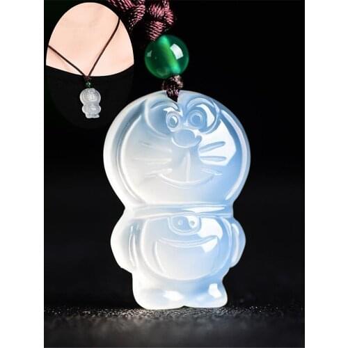 Natural chalcedony Do A dream necklace pendant hand-carved Tinkerbell cat gem necklace lucky amulet pendant jewelry gift