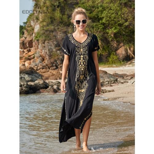 Embroidery Beach Cover up Saida de Praia Swimsuit Women Bikini cover up Tunics for Beach Pareo Sarong Beachwear Q790