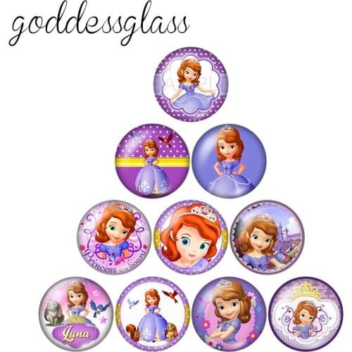 Disney Princess Sofia Girls Gift 10pcs 12mm/18mm/20mm/25mm Round photo glass cabochon flat back Necklace Making findings