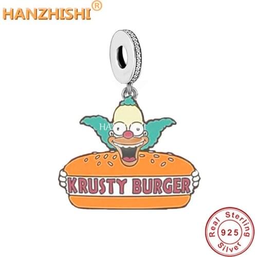 925 Sterling Silver Cartoon Big Hamburger Dangle Charms Beads Fit Original Pandora Bracelet Necklace Jewelry Gift for Women Men