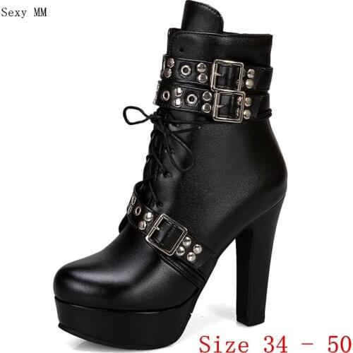 Spring Autumn Women Platform Ankle Boots Woman Short Boots High Heel Shoes Plus Size 34 - 40 41 42 43 44 45 46 47 48 49 50