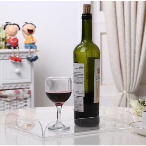Clear Acrylic plexiglass Breakfast Serving Tray With Handles Multipurpose Decorative Plexiglass Wine Glasses Tray