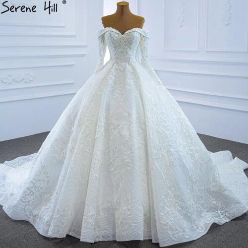 Serene Hill White Long Sleeves Wedding Dresses 2020 Luxury Beading High-end Sweetheart Sexy Bride Gowns HM66684 Custom Made