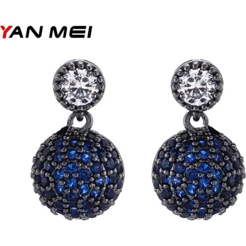 YANMEI Crystal Spherical Earrings For Women CZ Round Hemisphere Earrings Accessories Fashion Jewelry YME8049