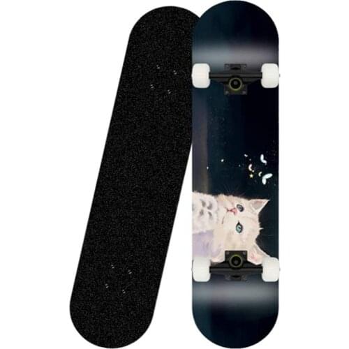 Skateboard 31 Inch Skateboard 7-Layer Maple Wood Black Paint Bracket Double Kick Concave Skateboard for Adult Beginner Boys,Cat