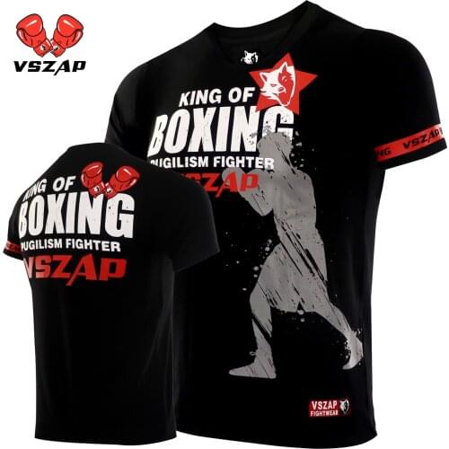 VSZAP Wolf Training Boxing Tyson Sport Cotton Short Sleeve T-Shirt Summer Mens MMA Fighter Mouth Guns Fitness Shirt