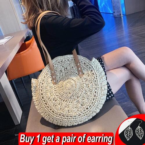 Hollow Out Straw Bag Women Summer Rattan Handbag Large Capacity Shoulder Bag Bohemian Woven Beach Bag Travel Handmade Pouch sac