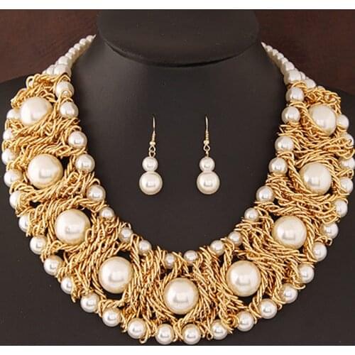 YADA Fashion Exaggerated Alloy Pearl Choker Necklace Earrings Sets For Women Jewelry Classic Big Necklaces Set Gift ST210001