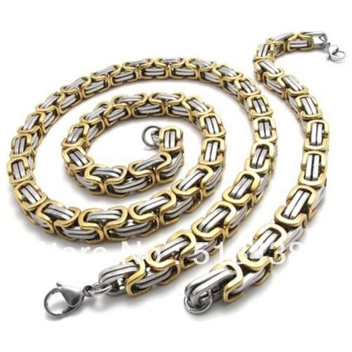 8mm strong mens jewelry set Stainless Steel byzantine chain 55cm necklace&22cm bracelet