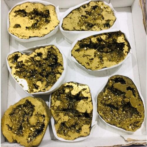 Yellow electroplated Crystal druzy gemstone geode meditation reiki healing crystal home decoration as gift