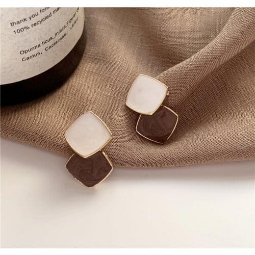 Womens Earrings Korean Small Square Drop Earrings for Women 2021 Statement Geometric Resin Earrings Female Jewelry Blue Brown