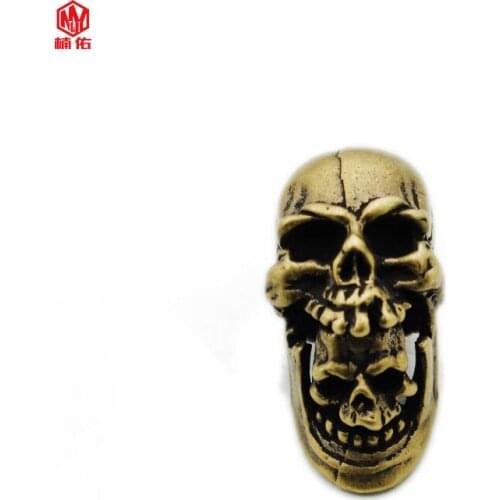 1PC Personality Double Skull Retro Brass Copper Oxide EDC Paracord Beads Umbrella Rope Cord Lanyard Pendants Knife Beads