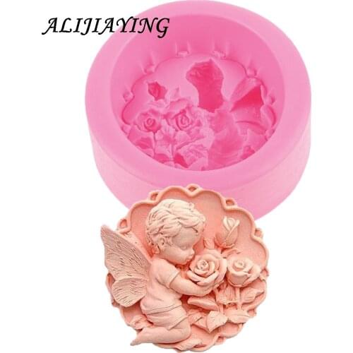 1Pcs Cute Angel boy Flower silicon mold Non-Stick Cake decoration Cake mold manual soap fondant mold D0446