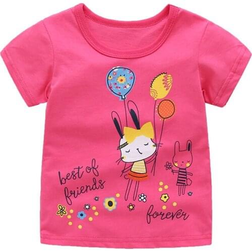 2019 Summer Baby Girls Short Sleeve T Shirts Cartoon Print T-shirt Boys Tee Shirt Cotton Pink Stripe Tops For Kids Clothing 2-6y