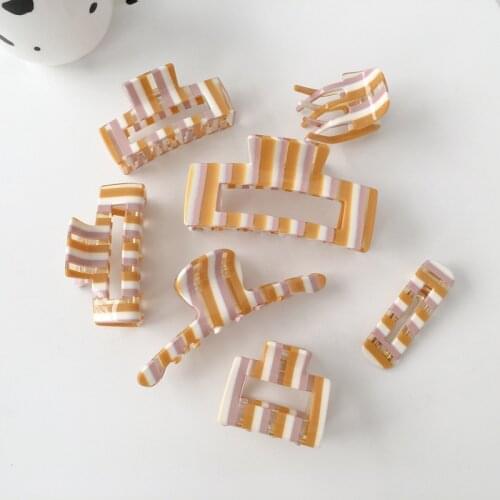 2021 New INS Korean Mutiple Accetate Striped Print Hairpins Hair Clip Crab Hair Claws Clamp For Women Hair Accessories Headdress