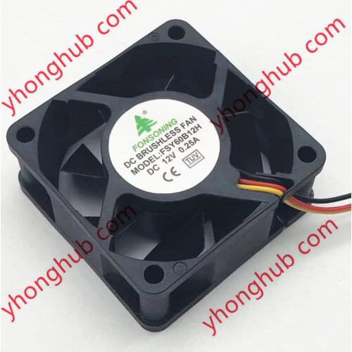 FONSONING FSY60B12H DC 12V 0.25A 60x60x25mm 3-Wire Server Cooling Fan