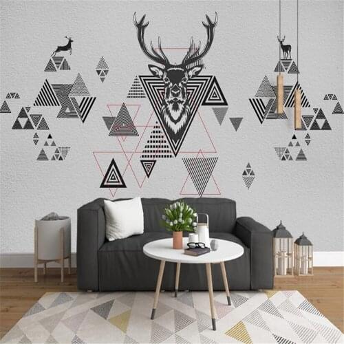 Milofi custom 3D printing wallpaper mural Nordic modern minimalist deer head geometric triangle color block TV background wall