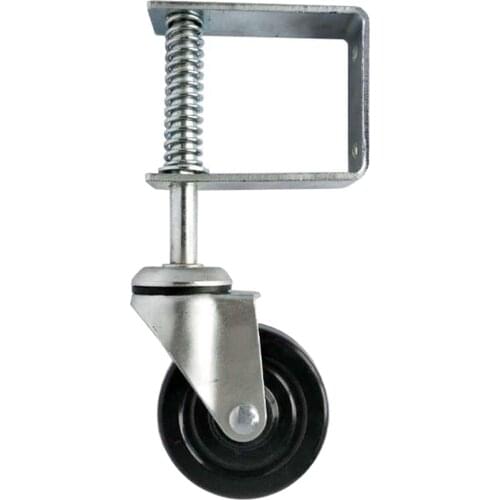 4-Inch Wheel Spring-Loaded Gate Caster, 60kg Load Capacity,100mm Diameter, Metal+Rubber, Black