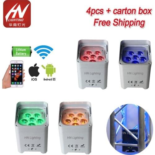 4pcs Smart Phone APP 6*18w RGBWA UV Wireless Control Mini LED Rechargeable Battery Uplights for events