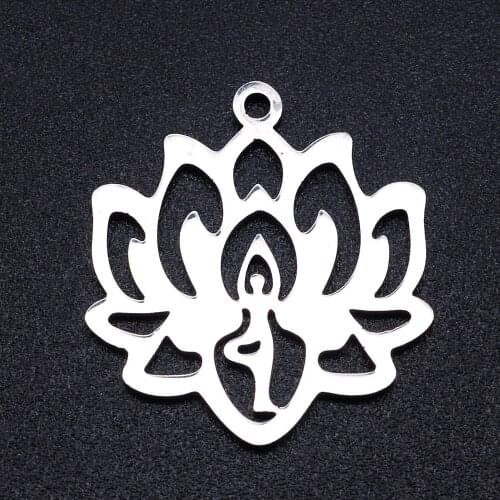 5pcs/lot Stainless Steel Yoga Lotus Charm Pendant Wholesale Bracelet Making Charms Accept OEM Order Top Quality