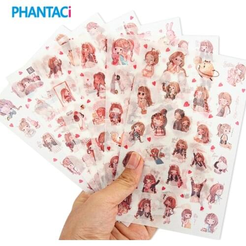 6 pcs/lot Cute Kawaii I'm A Girl Cartoon Stickers PVC Kids Sticker for Diary Scrapbook Decoration Stationery Gifts Supply