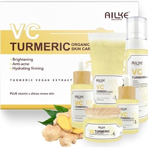 AILKE Turmeric Renew Skin Care Sets Vitamin C Women Facial Organic Anti Acne Whitening Hydrating Firming Korean Face Products