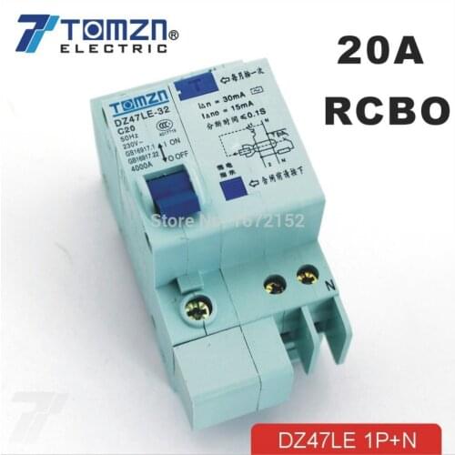 DZ47LE 1P+N 20A 230V~ 50HZ/60HZ Residual current Circuit breaker with over current and Leakage protection RCBO
