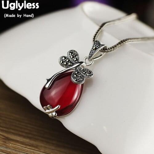 Uglyless Candy Colors Gemstones Water Drop Pendants for Women Thai Silver Dragonfly Necklaces NO Chains 925 Silver Jewelry P840