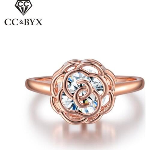 CC Hollow Rings For Women Classic Jewelry Camellia Cubic Zirconia Temperament Ring Elegant Accessories Drop Shipping CC1555