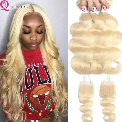 Cheap 613 Blonde Bundles With Closure Body Wave Peruvian Blond Human Hair Bundles with Closure Remy 613 Bundles With Closure