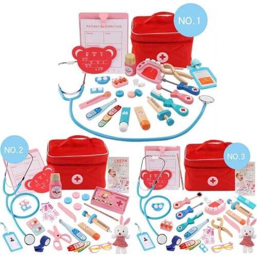Childrens Wooden Simulation Bag Medicine Box Baby Boy Girl Play House Simulation Doctor Injection Toy Gift