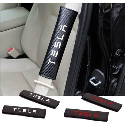 For Tesla Model 3 Model S Model X 2pcs PU material carbon fiber texture Fashion Car Seat Belt Cover Car Seat belt shoulder Pads