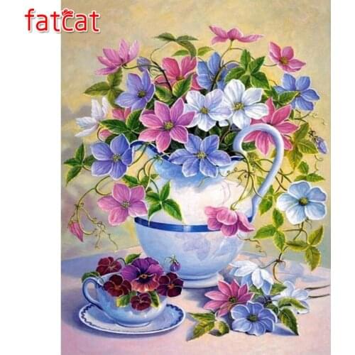 FATCAT Still life vase flower 5d diy diamond painting kit full square round drill diamond embroidery sale wall decoration AE3010