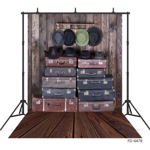 Suitcase Hat Wooden Wall Floor Photo Backdrop Vinyl Cloth Background for Children Baby Portrait Photophone Photography Props