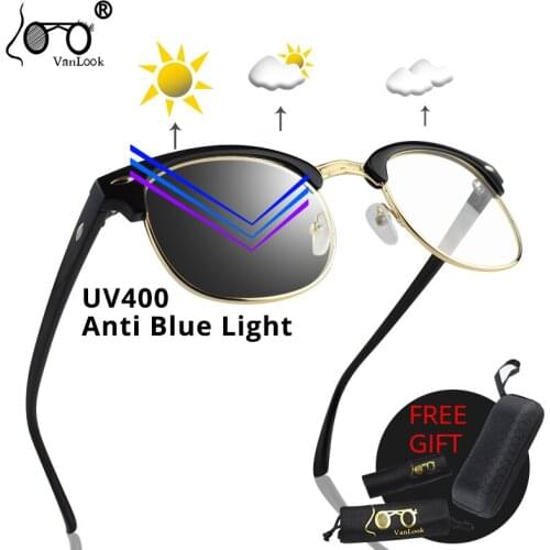 Photochromic Computer Glasses Anti Blue Ray Men Women Square Eye Spectacle Frames Unisex Optical Eyeglasses