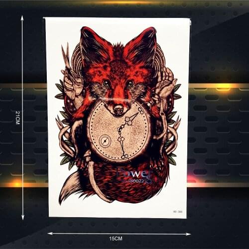 Hot Temporary Tattoo Women Body Art Arm Sleeve Tatoo 21x15CM Sexy Red Fox Compass Clock Designs Fake Flash Henna Tattoo Stickers