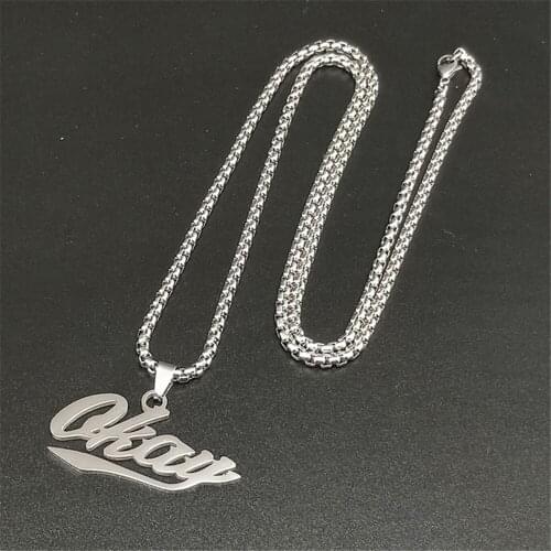 JUCHAO Popular Simple Ins titanium steel Okay Letter Pendant Necklace Long Sweater Chain Hip Hop Men Fashion Necklaces Jewelry