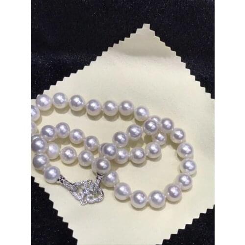 Classic 9-10mm south sea round white pearl necklace 24inch 925s