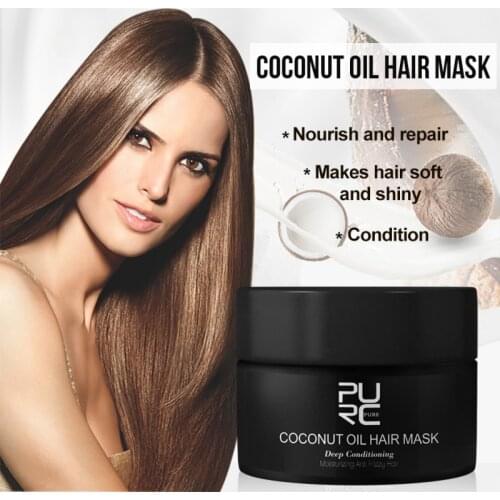 PURC 50ml Coconut Oil Hair Mask Repairs Damage Restore Soft Suitable For All Hair Types Keratin Hair Scalp Treatment TSLM2