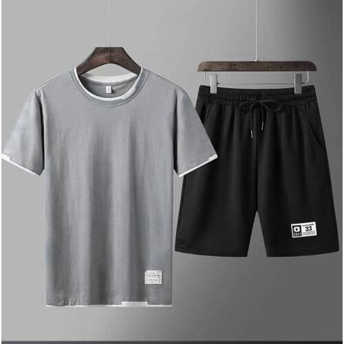 Mens Casual Shorts Sets Summer Men Fake Two Pieces T-shirt + Shorts 2PCS Tracksuit Fashion Sportswear Men 4XL 2021 New
