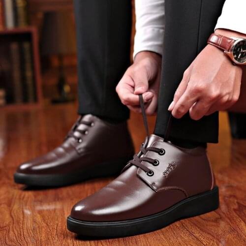 Wool Men Genuine Leather Shoes Winter Boots Mens Snowboots Fashion Waterproof Boot Round Toe Men Dress Shoes Leather Boots Homme